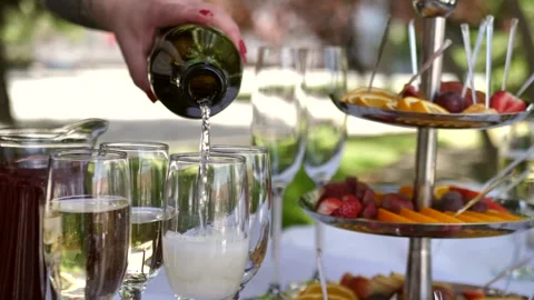 Close-up sparkling champagne being poured into glasses Stock Footage 311829190