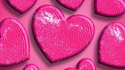 Close up sparkling pink glitter hearts texture romantic video background Stock Footage 326416905