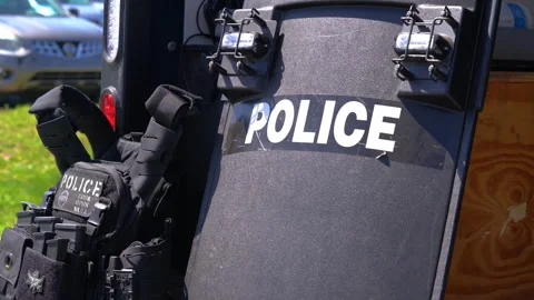 Close up on a Special forces shield and vest Stock Footage 243352646