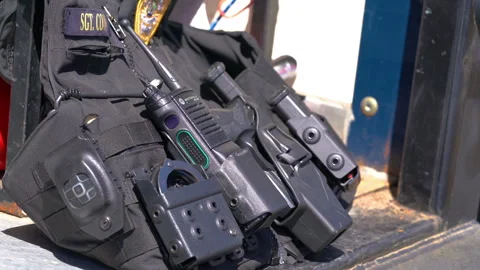 Close up on a Special forces tacticle vest Stock Footage 243352618
