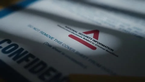 Close up on special important warning label of national security information Stock Footage 316317554