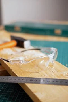 Close-up of special protective goggles for working with building materials Stock Photos