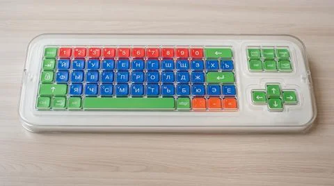 Close-up of a specialized computer keyboard for people with cerebral palsy. Foto stock
