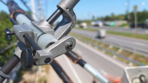 Close up of specialized wire stripping tool removing insulation from high v.. Stock-Footage 338017224