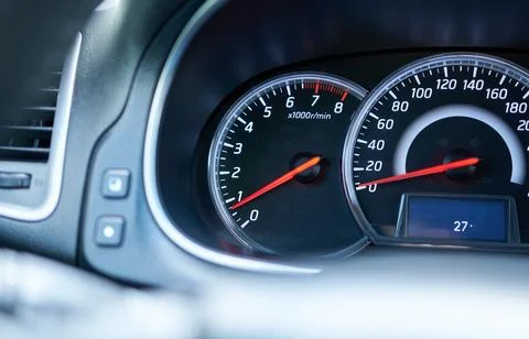 Close up of a speedometer in a car with shallow depth of field Stock Photos