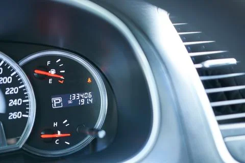 Close up of a speedometer in a modern car, shallow depth of field Stock Photos