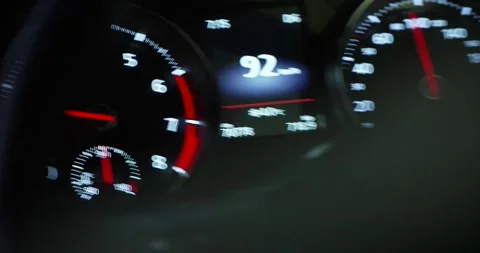 Close up of speedometer at night Stock Footage 277385385