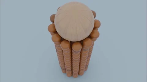 Close up of a sphere falling on the abstract tower of small balls and destroying Video stock 161655329