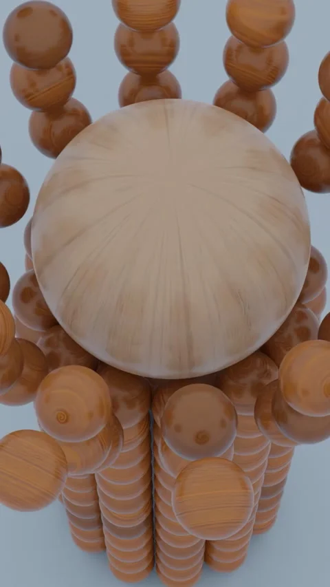 Close up of a sphere falling on the abstract tower of small balls and destroying Video stock 285711337