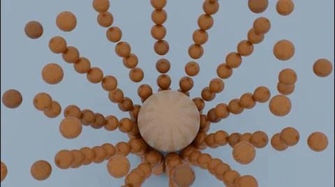 Close up of a sphere falling on the abstract tower of small balls and destroying Stock Illustration