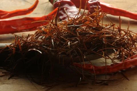 Close up of spicy chili in threads Stock Photos