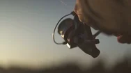 Close Up Of Spin Fishing Reel. Fisherman Spinning Fishing Reel. Stock Footage