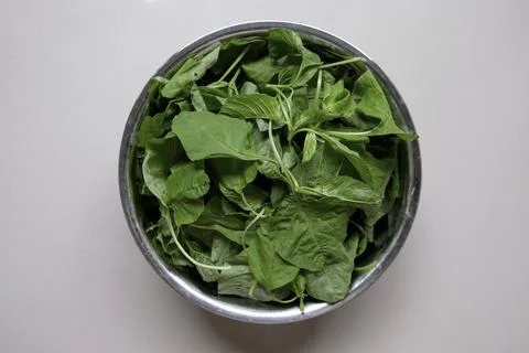 Close-up of spinach in a bowl. Stock Photos