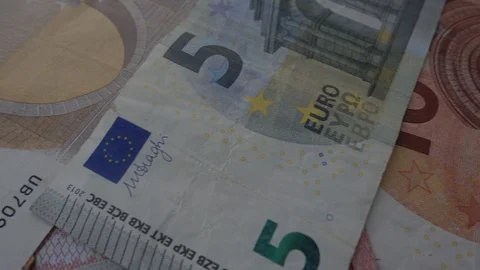Close up of spinning assorted value euro notes Stock Footage 126282095