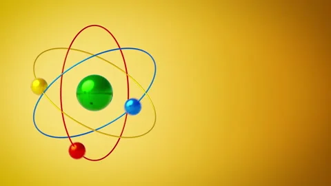 Close-up of a spinning atom on orange gradient background and copy space. Stock Footage 205232830