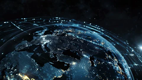 Close-up of a spinning digital Earth in space on a dark background Video stock 315292015