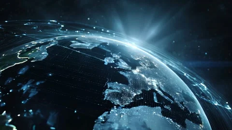 Close-up of a spinning digital Earth in space on a dark background Video stock 315292027