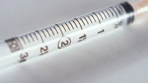 Close-up of a spinning syringe on a white background Video stock 119092501