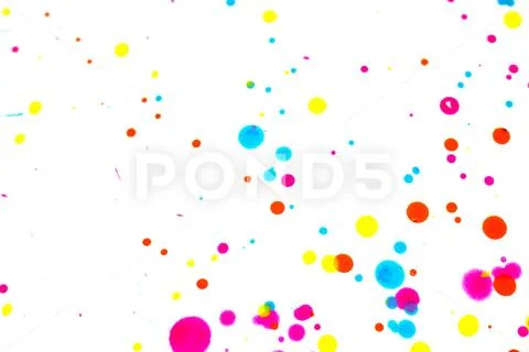 Close Up of Splattered Paint Blobs on White Paper for Abstract Background Stock Photos