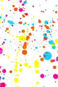 Close Up of Splattered Paint Blobs on White Paper for Abstract Background Stock Photos