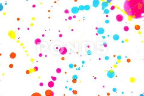 Close Up of Splattered Paint Blobs on White Paper for Abstract Background Stock Photos