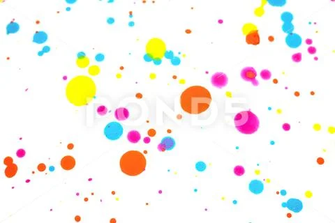 Close Up of Splattered Paint Blobs on White Paper for Abstract Background Stock Photos
