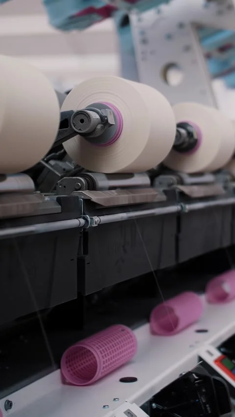 Close-up spools of yarn thread. Spinning production. Yarn making processes. Stock Footage 317849774