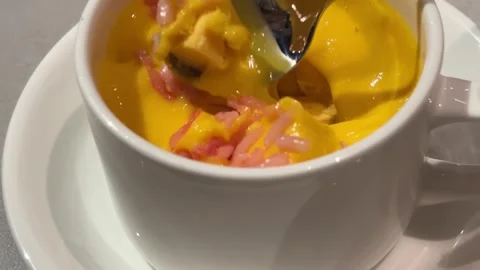 Close Up of Spoon Scooping Mango Pomelo Sago Ice Cream, Asian Dessert Vídeos de archivo 331987917