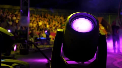 Close-up of a spotlight beam in smoke at a circus performance. Circus background Stock Footage 308470890
