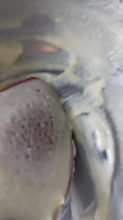Close-up of Spreading Creamy Cake Batter with Silicone Spatula in Bowl Stock Footage 333642458