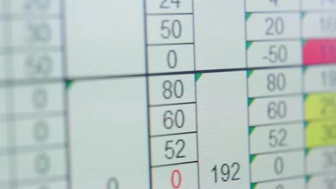 Close-up of spreadsheet on computer screen with various numbers Stock Footage 284215475