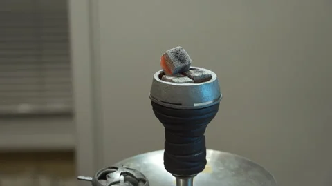 Close-up Square red coals ignite when hookah is inflated. Stock-Footage 255817836