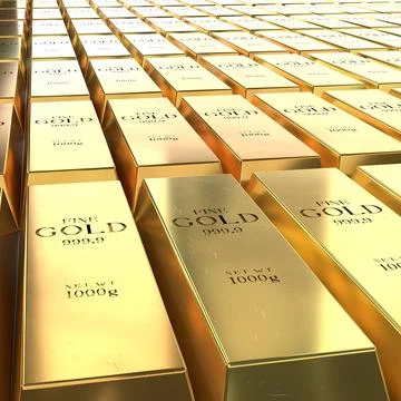 Close Square View of Fine Gold Ingots - 3d illustration Stock Illustration