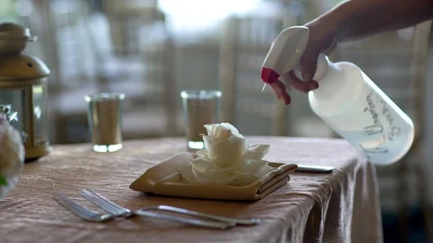 Close Up Squirting White Rose Decoration in Orange Hill Video stock 92556987