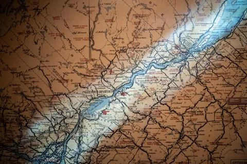 Close up of St. Lawrence map at Canadian Museum of History. Gatineau, Canada - Stock Photos