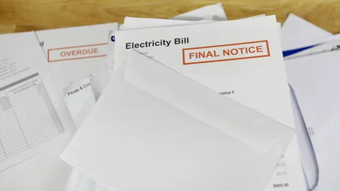 Close up of a stack of bills and letters with an electricity bill final Stock Footage 220824632