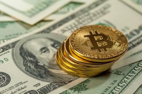 Close-up of a stack of Bitcoin gold coins Stock Photos