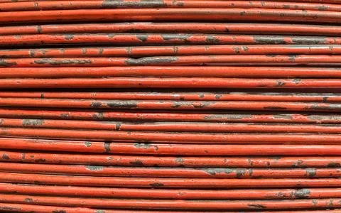 Close up stack of crack red edge of tray Stock Photos