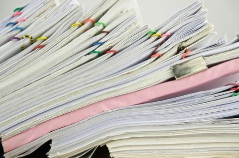 Close up stack document of account overload Stock Photos