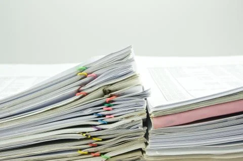 Close up stack document of account at side of wall Stock Photos