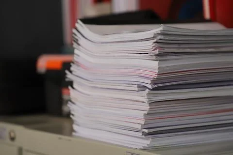 Close-Up of a Stack of Documents on an Office Desk Stock Photos