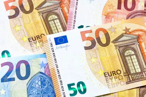 Close-up on a stack of euro banknotes. Stock Photos