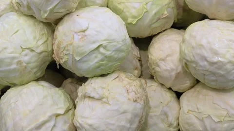 Close up stack of fresh green cabbage in the store Stock Footage 340409655