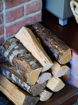 Close-up of a stack of logs for a domestic fireplace Stock Photos