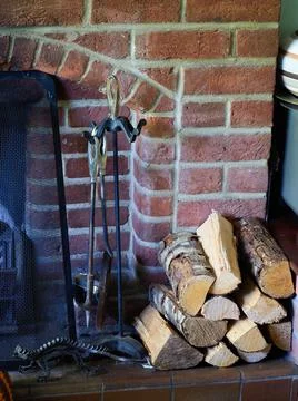 Close-up of a stack of logs for a domestic fireplace Stock Photos