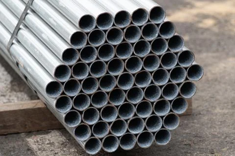 Close-up stack of metal pipe bunch iron Stock Photos