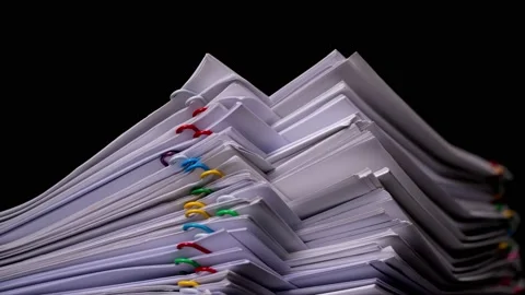 Close-up Stack of overload document report paper Stock Footage 157393068