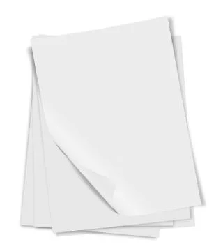 Close up of stack of papers with curl on white background Stock Photos