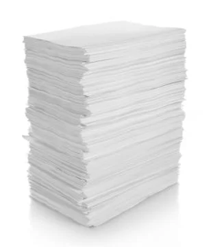 Close up of stack of papers on white background with clipping pa 写真素材