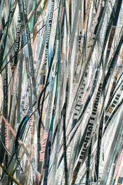 Close up stack of scrap paper from paper cutter for background. Paper recycli 스톡 사진